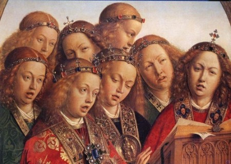 Ghent altarpiece angel singers detail